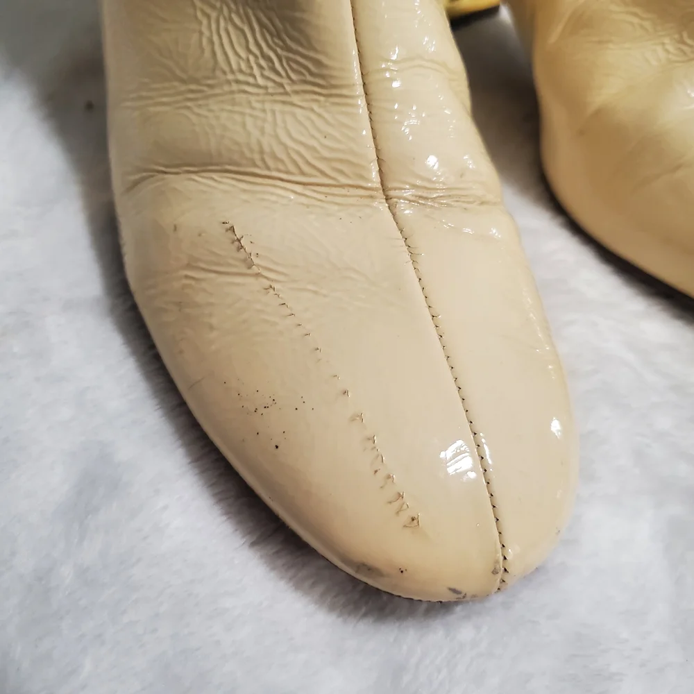 Tory Burch Juliana Cream White Patent Leather Booties size‎ 8.5